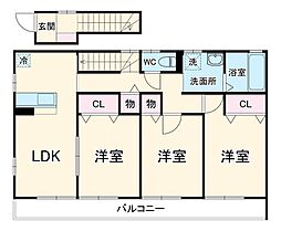 小田急小田原線 柿生駅 徒歩13分の賃貸アパート 2階3LDKの間取り