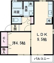 セジュール植原Ａ 2階1LDKの間取り