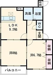 ガイア足門Ｂ棟 1階2LDKの間取り