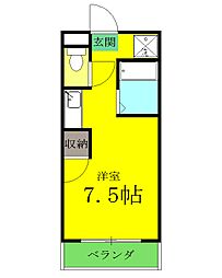 JR高崎線 高崎駅 徒歩30分の賃貸マンション 2階ワンルームの間取り