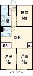笛木第一マンション 3階3DKの間取り