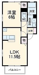 ルミエールＡ 2階1LDKの間取り