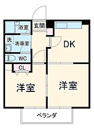 トリーハイツ三度山 1階2DKの間取り