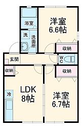 名鉄三河線 三河高浜駅 徒歩13分の賃貸アパート 1階2LDKの間取り