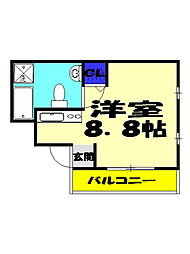 アメニティ大久保 1階ワンルームの間取り