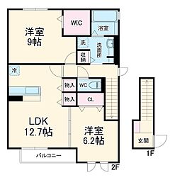 名鉄三河線 碧南中央駅 バス30分 上町下車 徒歩1分の賃貸アパート 2階2LDKの間取り