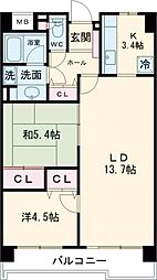 コーボック新小金井 3階2LDKの間取り
