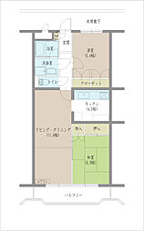 Ｍハイツ 4階2LDKの間取り