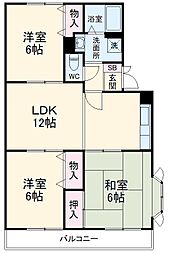 京成松戸線 前原駅 徒歩12分の賃貸アパート 3階3LDKの間取り
