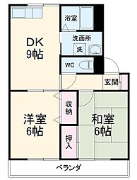 アビタシオン 1階2DKの間取り