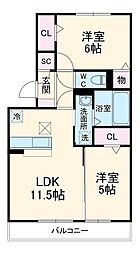 日暮里舎人ライナー 見沼代親水公園駅 徒歩22分の賃貸アパート 1階2LDKの間取り