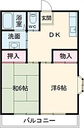 室岡マンションＢ 2階2DKの間取り