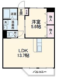 ラ　バーゼ 3階1LDKの間取り