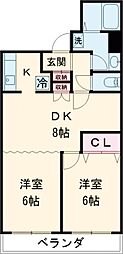 ハートスクエア長建 5階2DKの間取り