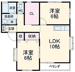 シルクハウス 1階2LDKの間取り