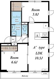 リブリ・緑ヶ丘I 1階2LDKの間取り