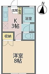 京王相模原線 橋本駅 徒歩15分の賃貸アパート 1階1Kの間取り