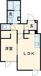 アリュイッテ青井 1階1LDKの間取り