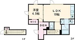 アリュイッテ青井 2階1LDKの間取り