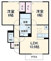 フルール・ド・スリジェII 1階2LDKの間取り