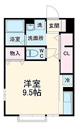 ミストグラス 2階ワンルームの間取り