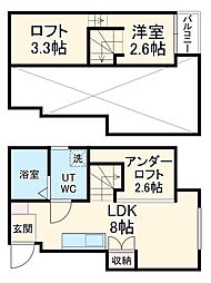 名鉄常滑線 道徳駅 徒歩1分の賃貸アパート 2階1LDKの間取り