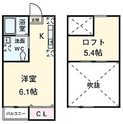 ホワイトアゲート 2階1Kの間取り