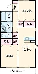 グランデール 1階2LDKの間取り