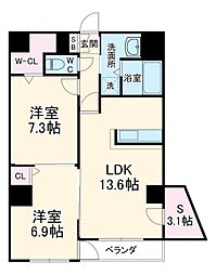 レジデンス岩島 2階2SLDKの間取り
