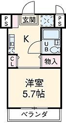 京王相模原線 京王堀之内駅 徒歩10分の賃貸マンション 2階1Kの間取り