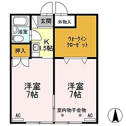 JR横浜線 橋本駅 バス11分 森の上停下車 徒歩5分の賃貸アパート 2階2Kの間取り