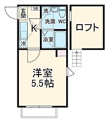 アビターレ杉田 2階1Kの間取り