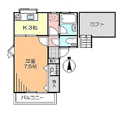 アドバンスハイム 2階1Kの間取り