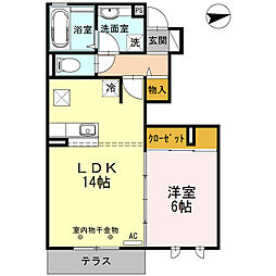 JR横浜線 相原駅 徒歩16分の賃貸アパート 1階1LDKの間取り