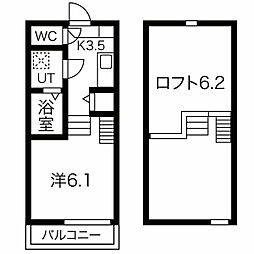 Ｋ　Ｆｌａｔ 2階1Kの間取り