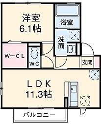 JR中央本線 新守山駅 徒歩10分の賃貸アパート 2階1LDKの間取り