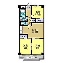 名鉄瀬戸線 矢田駅 徒歩5分の賃貸マンション 7階3DKの間取り