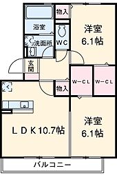 JR中央本線 新守山駅 徒歩17分の賃貸アパート 1階2LDKの間取り