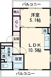パーチェメゾン明日香 3階1LDKの間取り