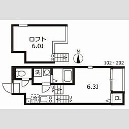 ハーモニーテラスワカ 1階1Kの間取り