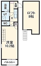 名鉄常滑線 柴田駅 徒歩6分の賃貸アパート 2階1Kの間取り