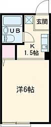 弥生レジデンスＡ棟 2階1Kの間取り