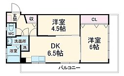 名豊第二ビル 4階2DKの間取り