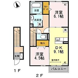 プレイスメゾン 2階2DKの間取り