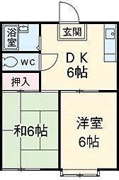 田中ハイツ1 2DKの間取図画像