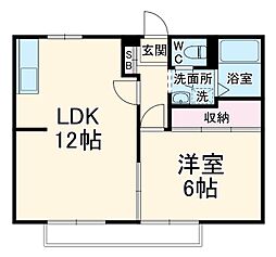 リバーサイド西城 1階1LDKの間取り