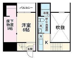 トータス鶴里 2階1Kの間取り