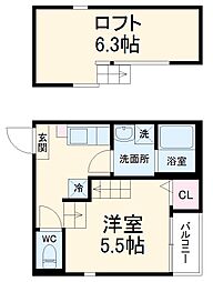 ハーモニーテラス呼続 2階1Kの間取り