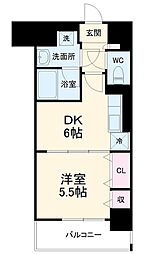 名古屋市営東山線 新栄町駅 徒歩5分の賃貸マンション 6階1DKの間取り
