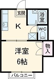 タウニィフルタ 2階1Kの間取り